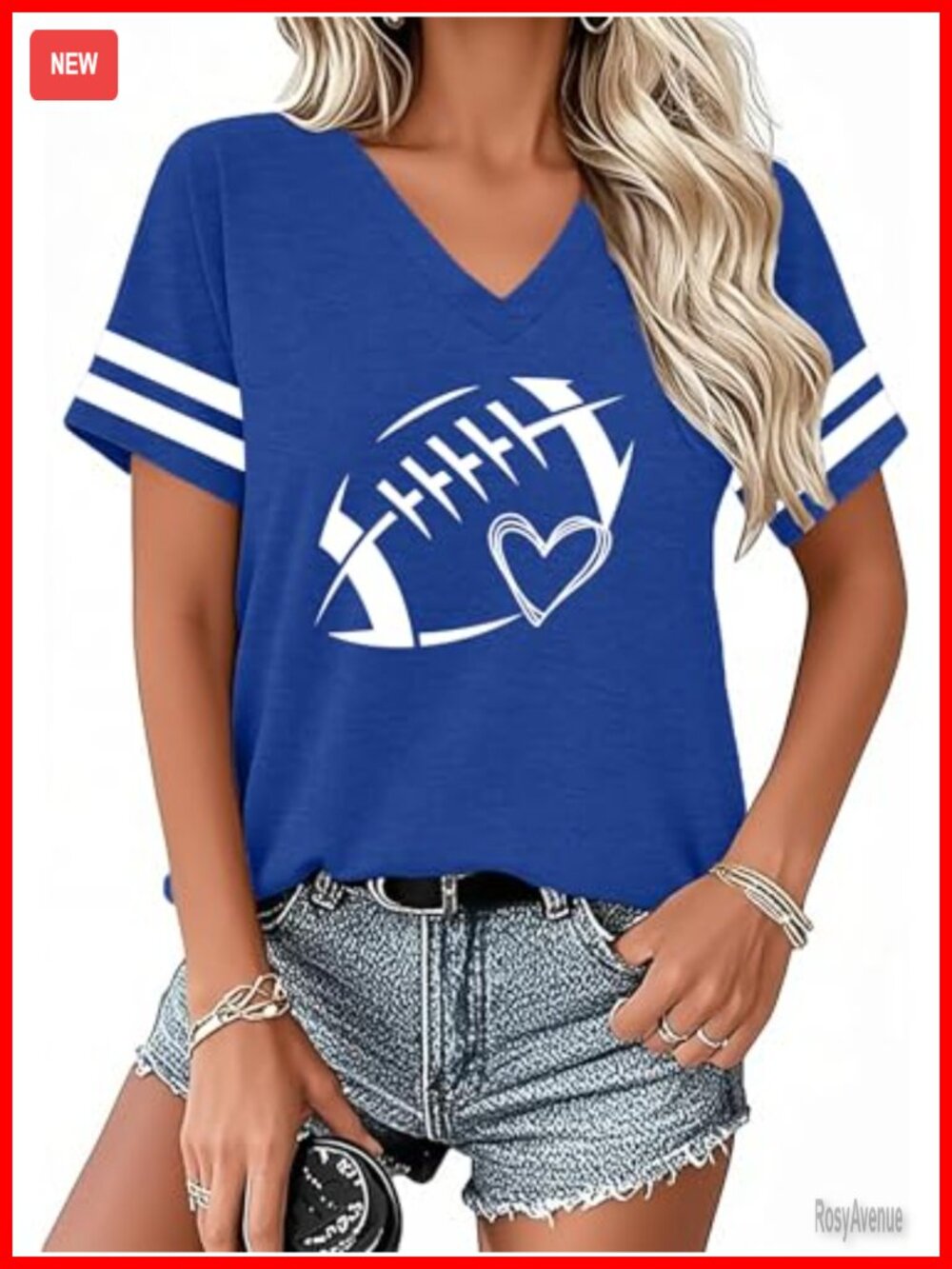 Game Day Football V Neck Tee Short Sleeve Casual Top Women's